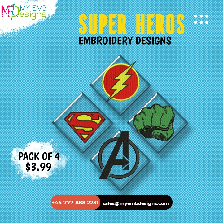 Super Heroes Embroidery Designs Pack of 4 — machine embroidery design