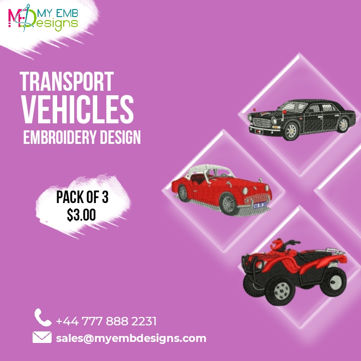 Vehicles Embroidery Designs Pack of 3 — machine embroidery design