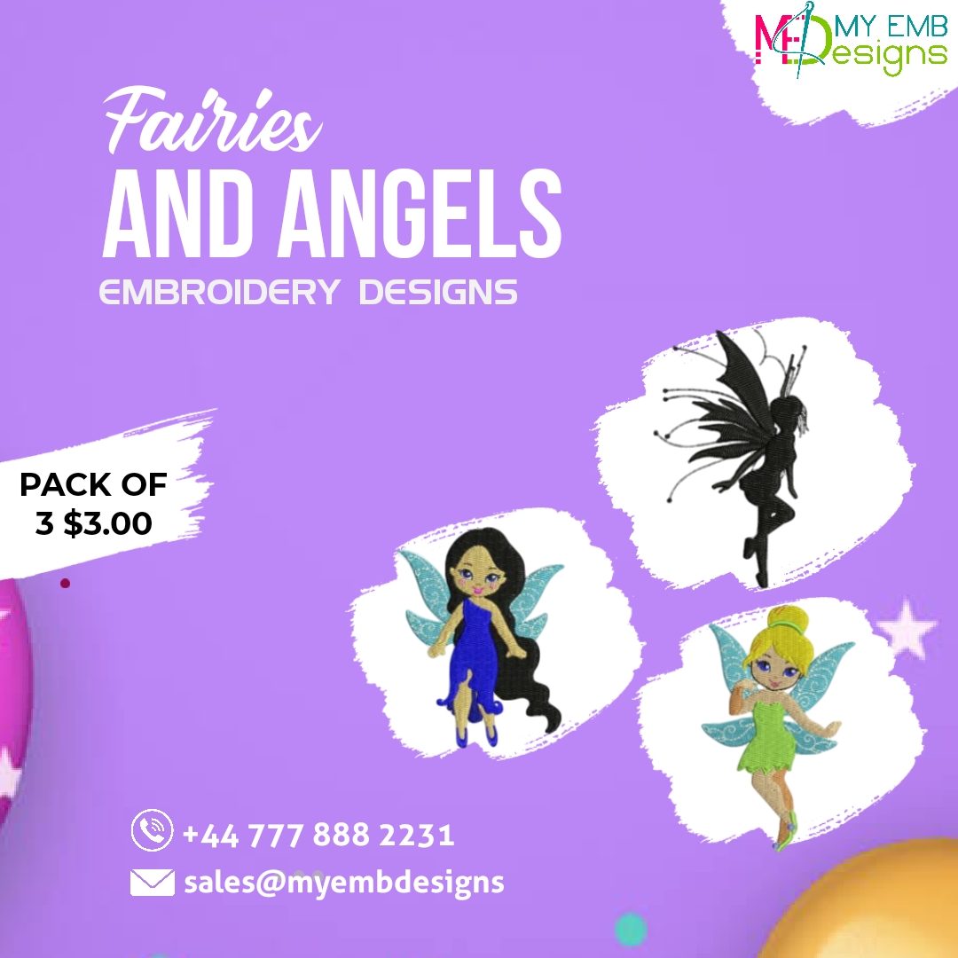Fairies & Angels Designs Pack of 3 — machine embroidery design