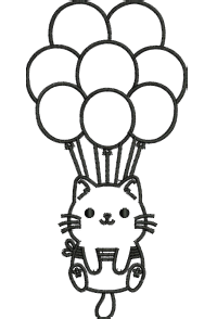 Kitty Flying with Balloons Design — machine embroidery design