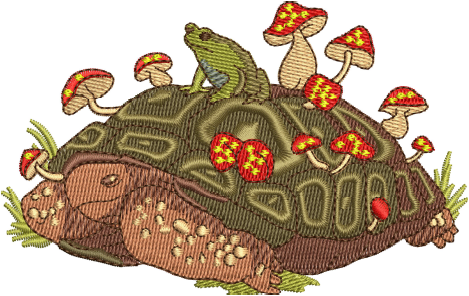 Turtle With Frog & Mushrooms Design — machine embroidery design