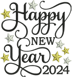 Happy New Year 2024 Design (3 sizes) — machine embroidery design