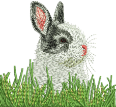 Rabbit With Grass Embroidery Design (3 sizes) — machine embroidery design