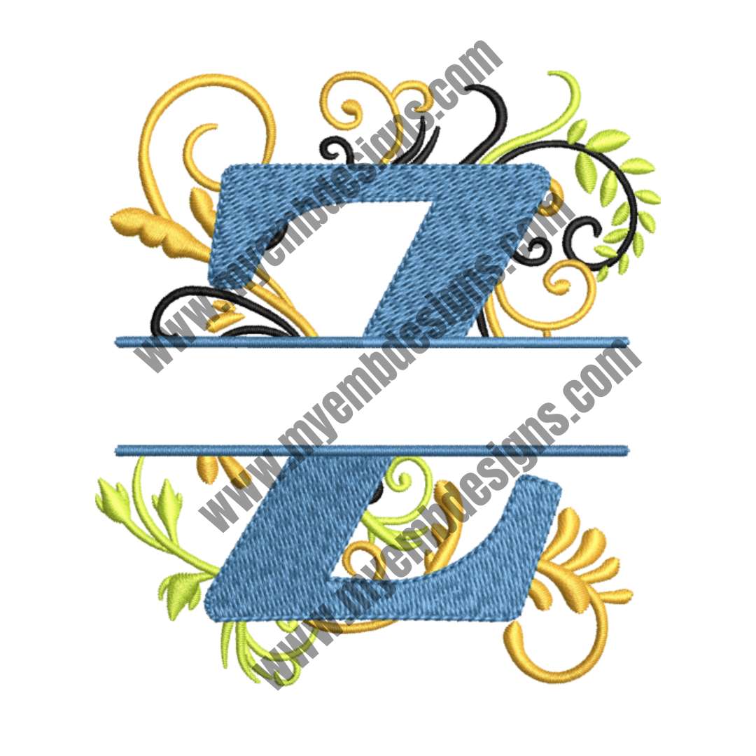 Floral Alphabet Z Embroidery Design — machine embroidery design