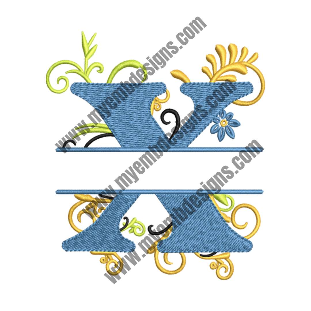 Floral Alphabet X Embroidery Design — machine embroidery design