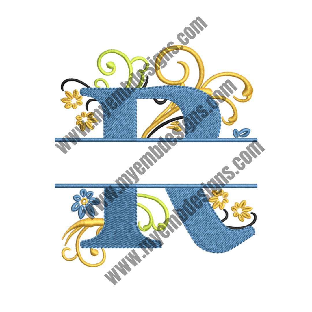 Floral Alphabet R Embroidery Design — machine embroidery design