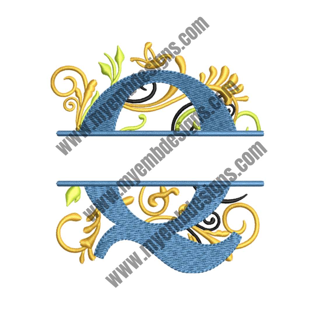 Floral Alphabet Q Embroidery Design — machine embroidery design