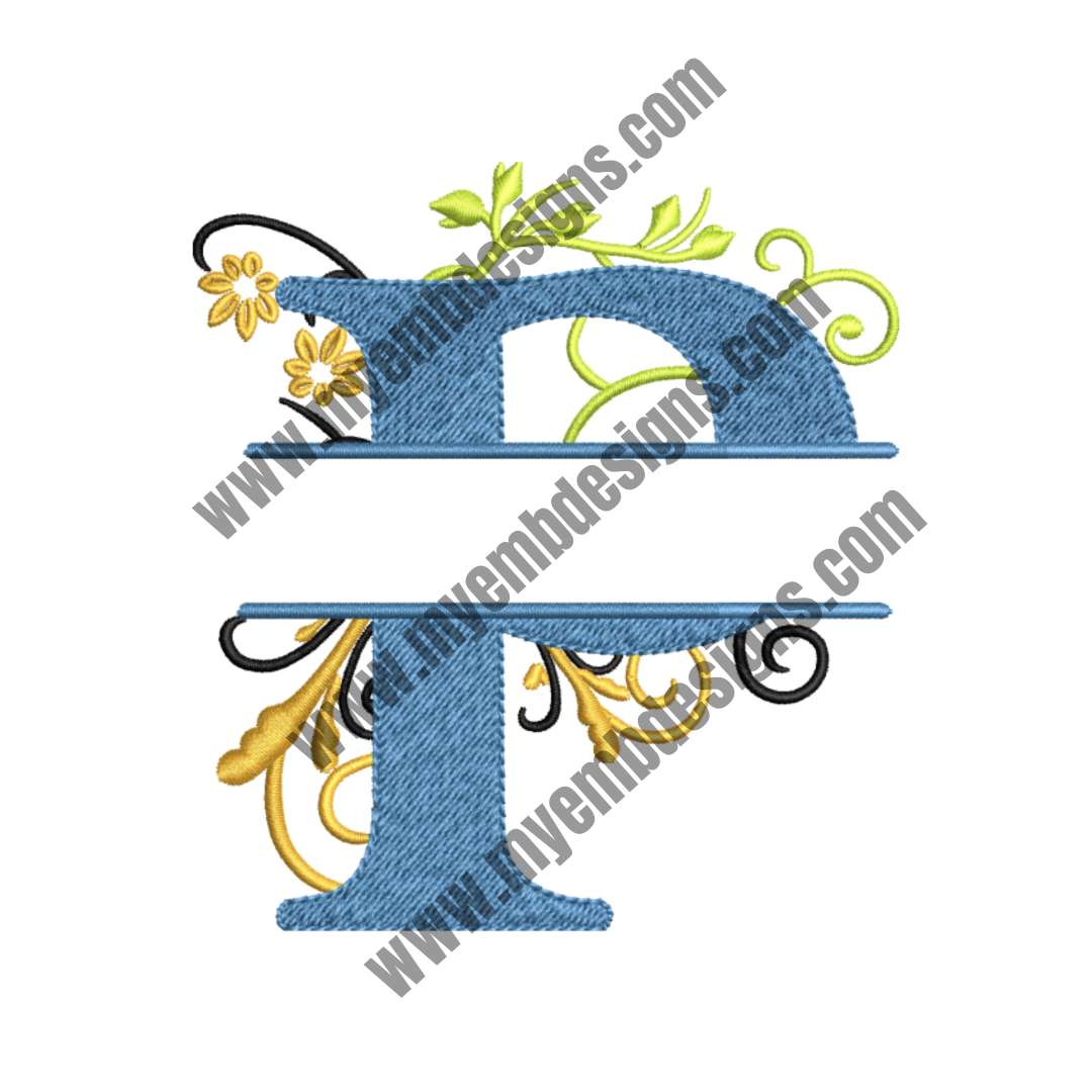Floral Alphabet P Embroidery Design — machine embroidery design