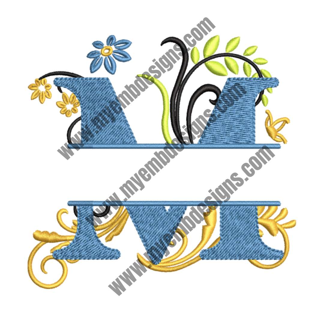 Floral Alphabet M Embroidery Design — machine embroidery design