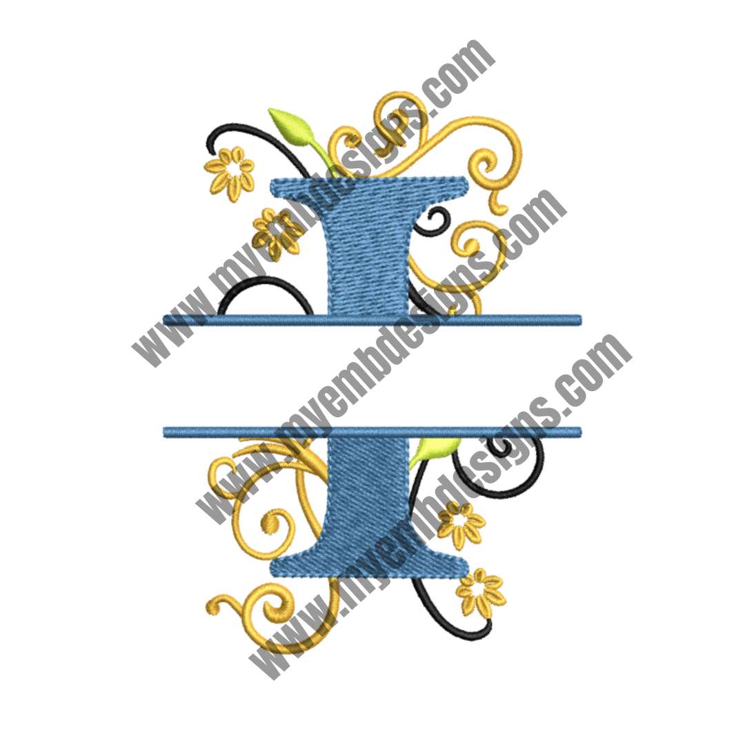 Floral Alphabet I Embroidery Design — machine embroidery design