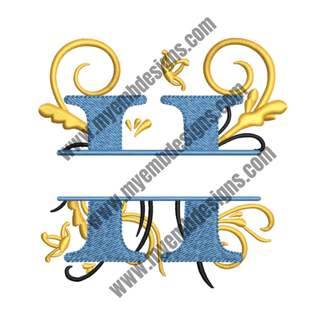 Floral Alphabet H Embroidery Design — machine embroidery design