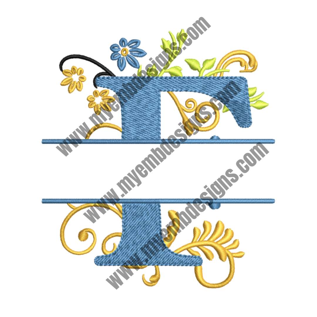 Floral Alphabet F Embroidery Design — machine embroidery design