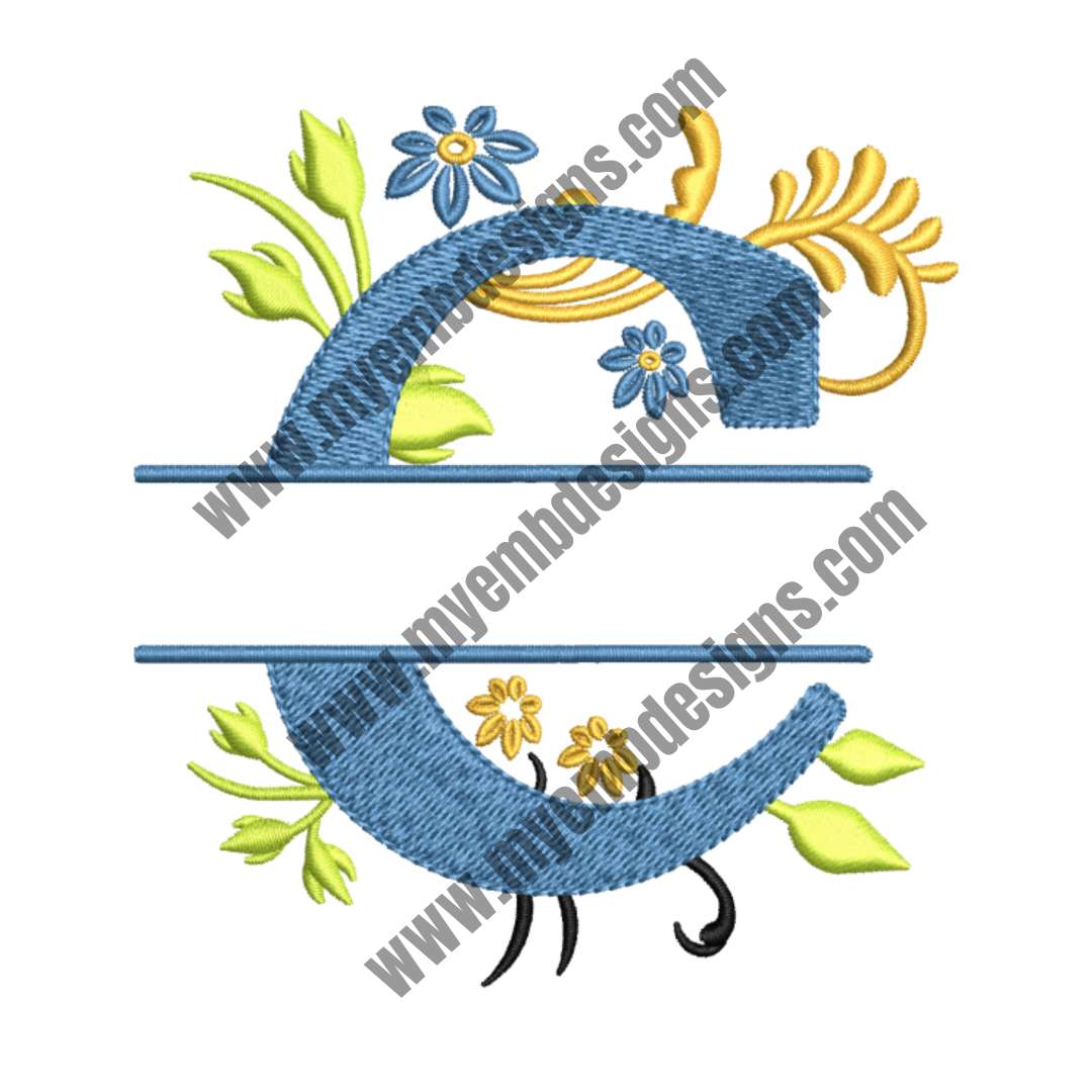 Floral Alphabet C Embroidery Design — machine embroidery design
