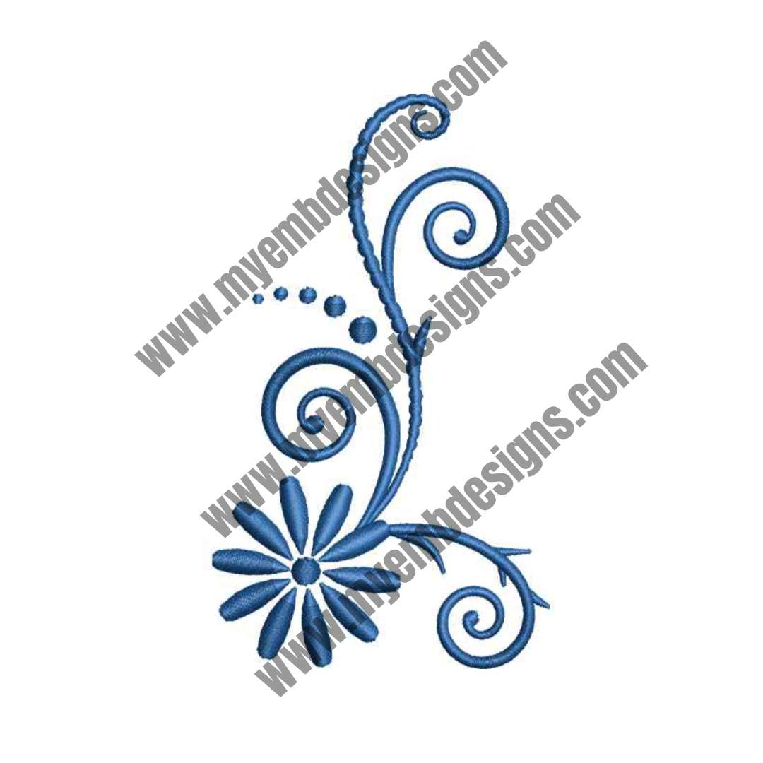 Silhouette Blue Flower Embroidery Design (2 sizes) — machine embroidery design