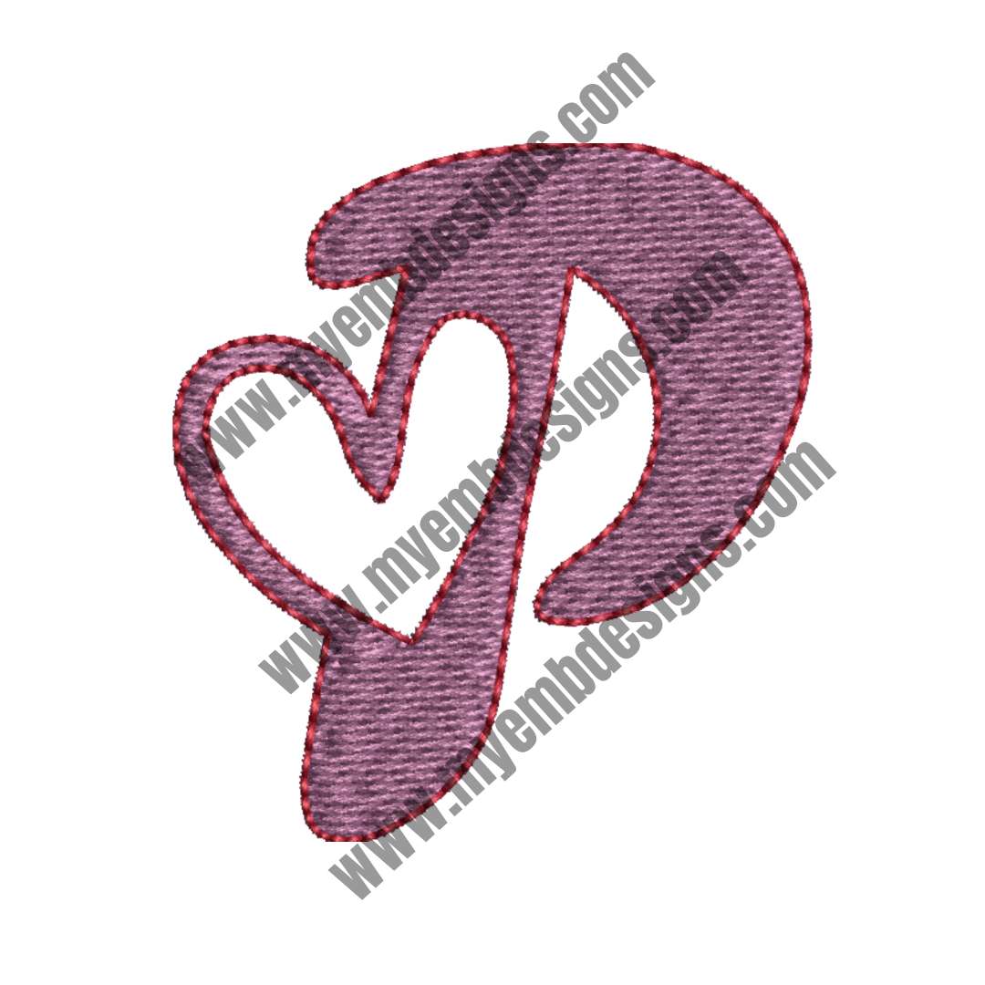 Heart Alphabet P Embroidery Design (2 sizes) — machine embroidery design