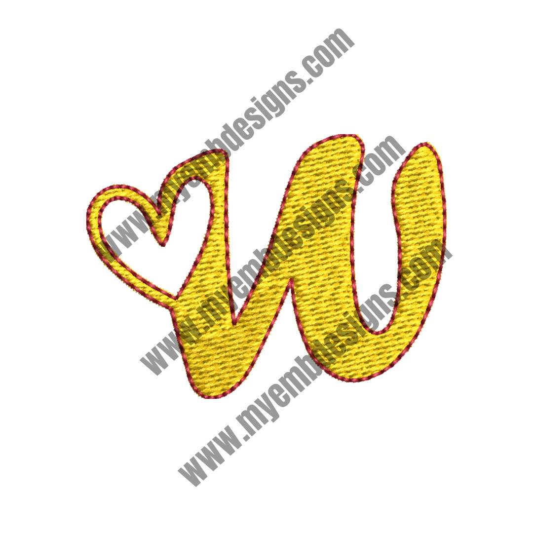 Heart Alphabet W Embroidery Design (2 sizes) — machine embroidery design