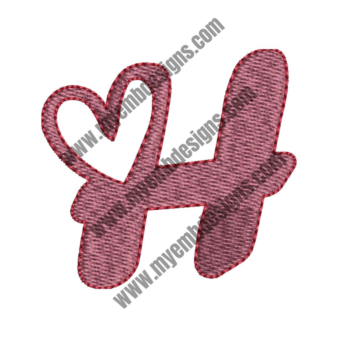Heart Alphabet H Embroidery Design (2 sizes) — machine embroidery design