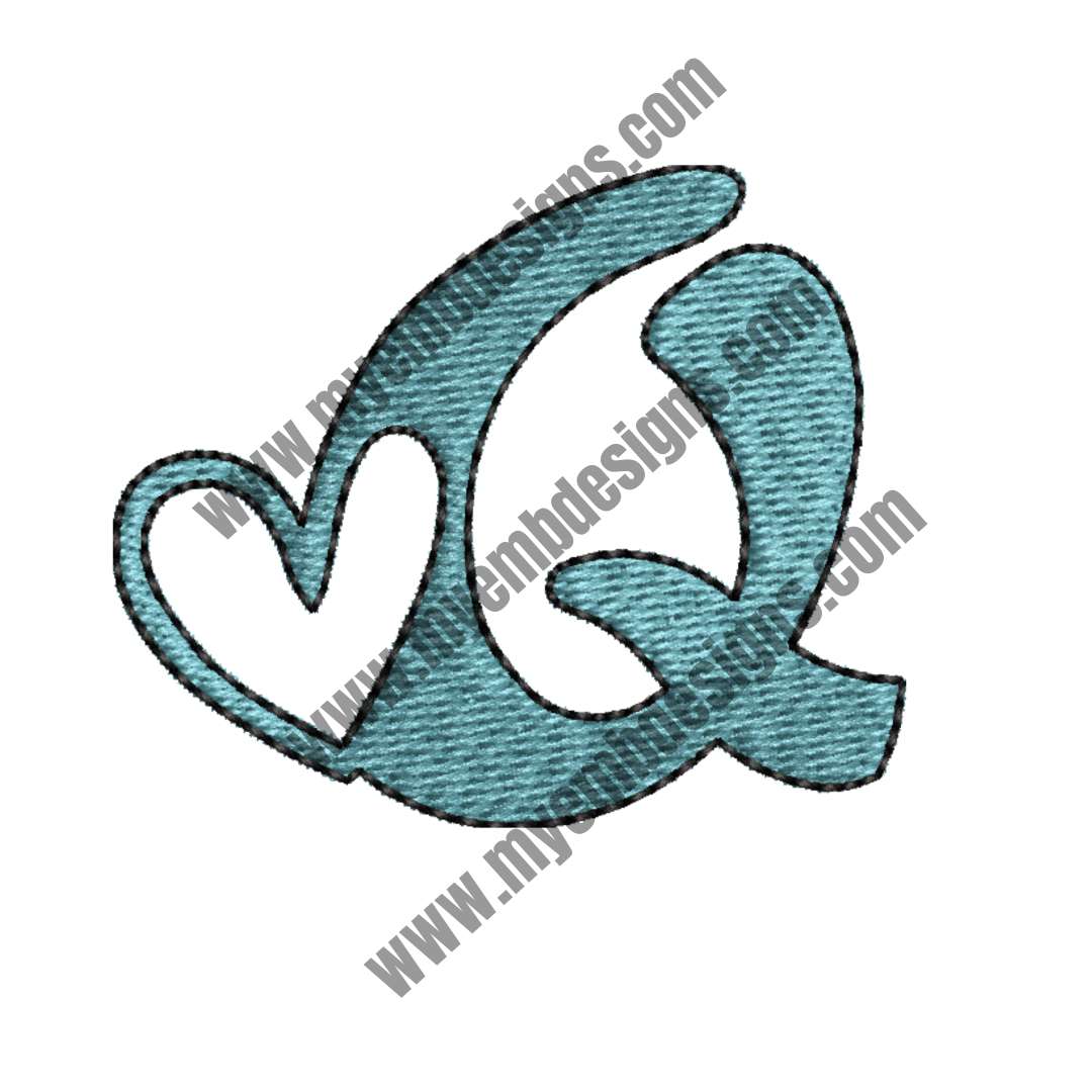 Heart Alphabet Q Embroidery Design (2 sizes) — machine embroidery design