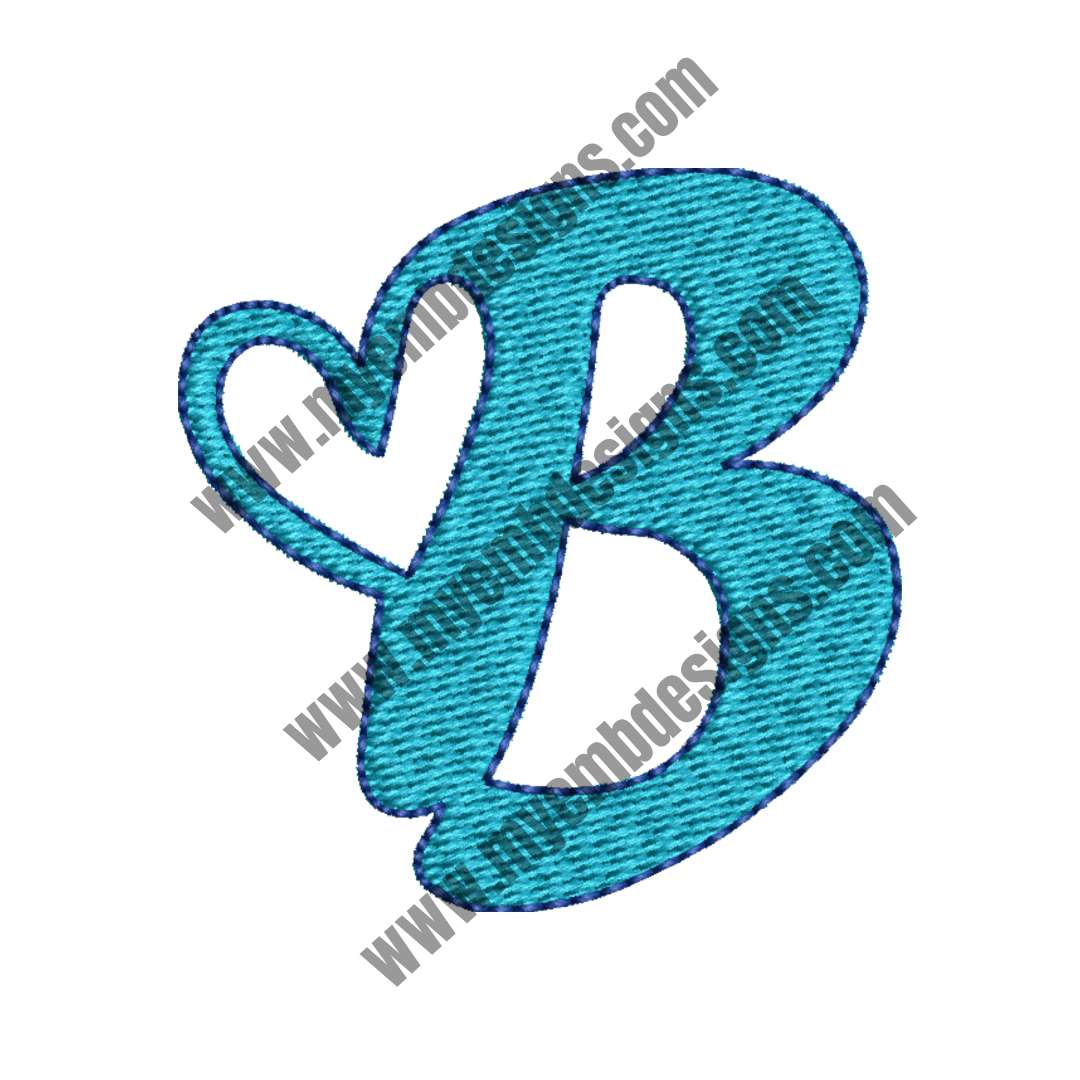 Heart Alphabet B Embroidery Design (2 sizes) — machine embroidery design