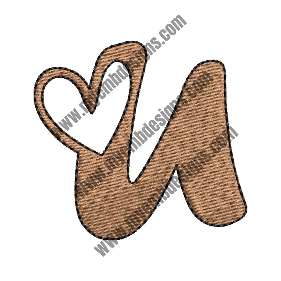 Heart Alphabet U Embroidery Design (2 sizes) — machine embroidery design