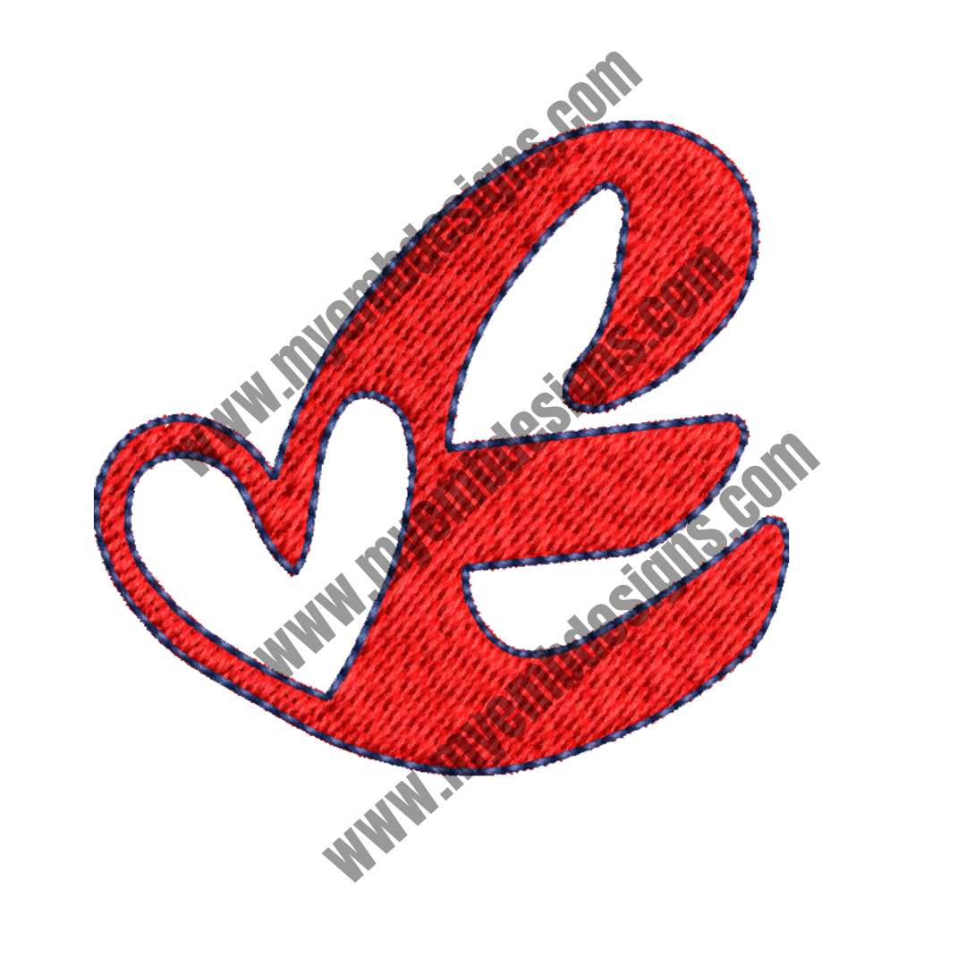Heart Alphabet E Embroidery Design (2 sizes) — machine embroidery design