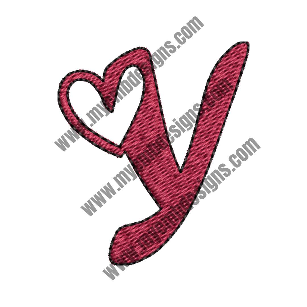 Heart Alphabet Y Embroidery Design (2 sizes) — machine embroidery design
