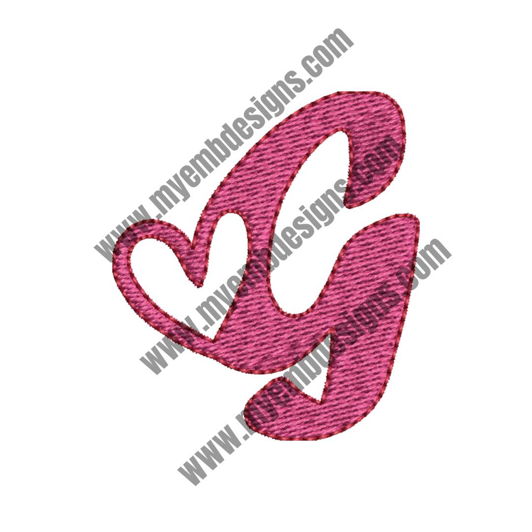 Heart Alphabet G Embroidery Design (2 sizes) — machine embroidery design