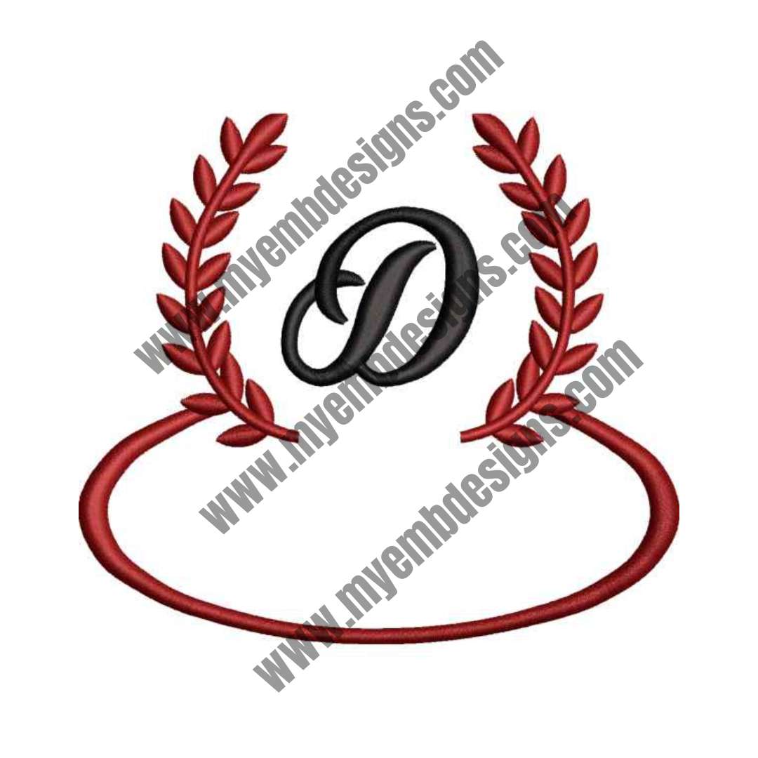 Laurel Letter D Embroidery Design — machine embroidery design