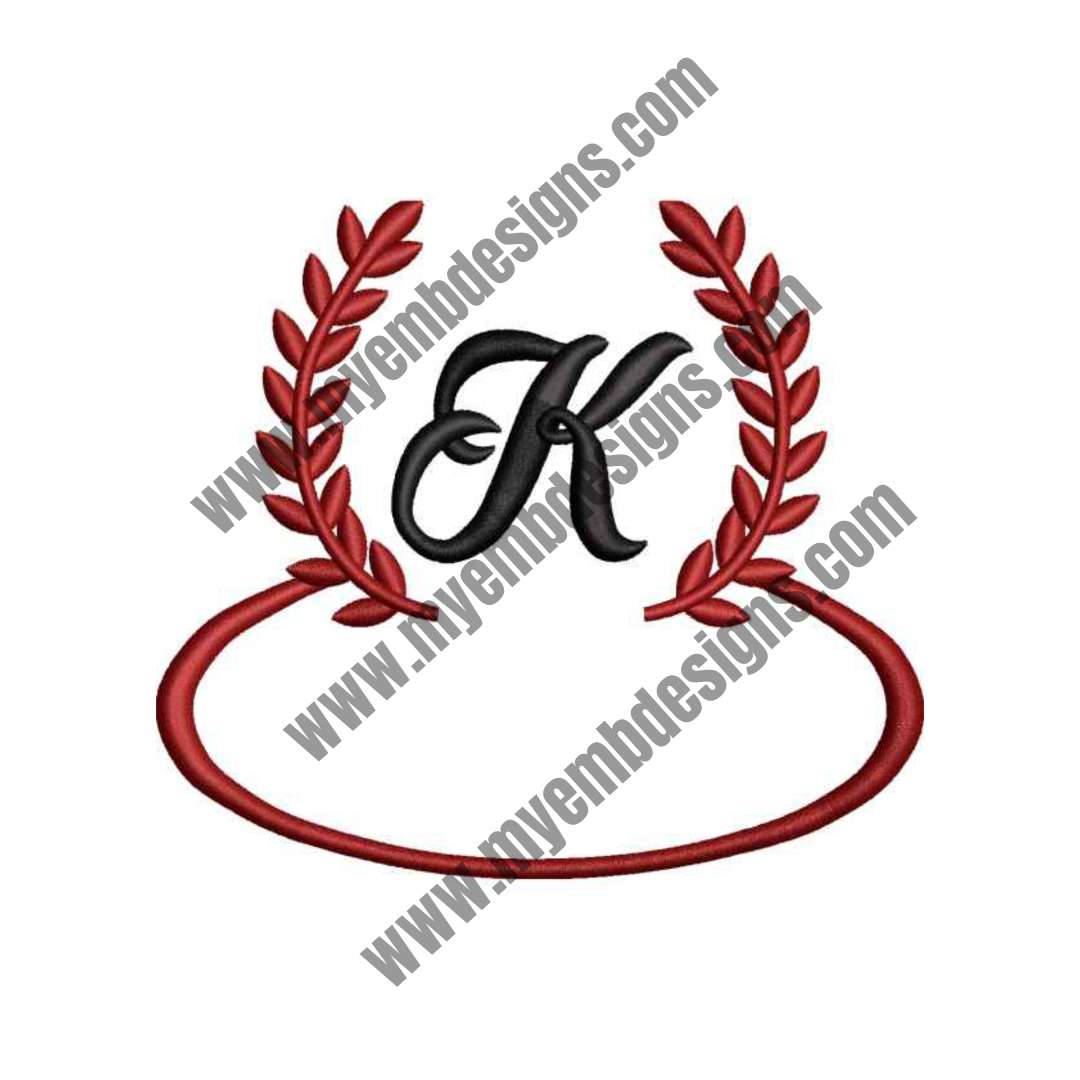 Laurel Letter K Embroidery Design — machine embroidery design