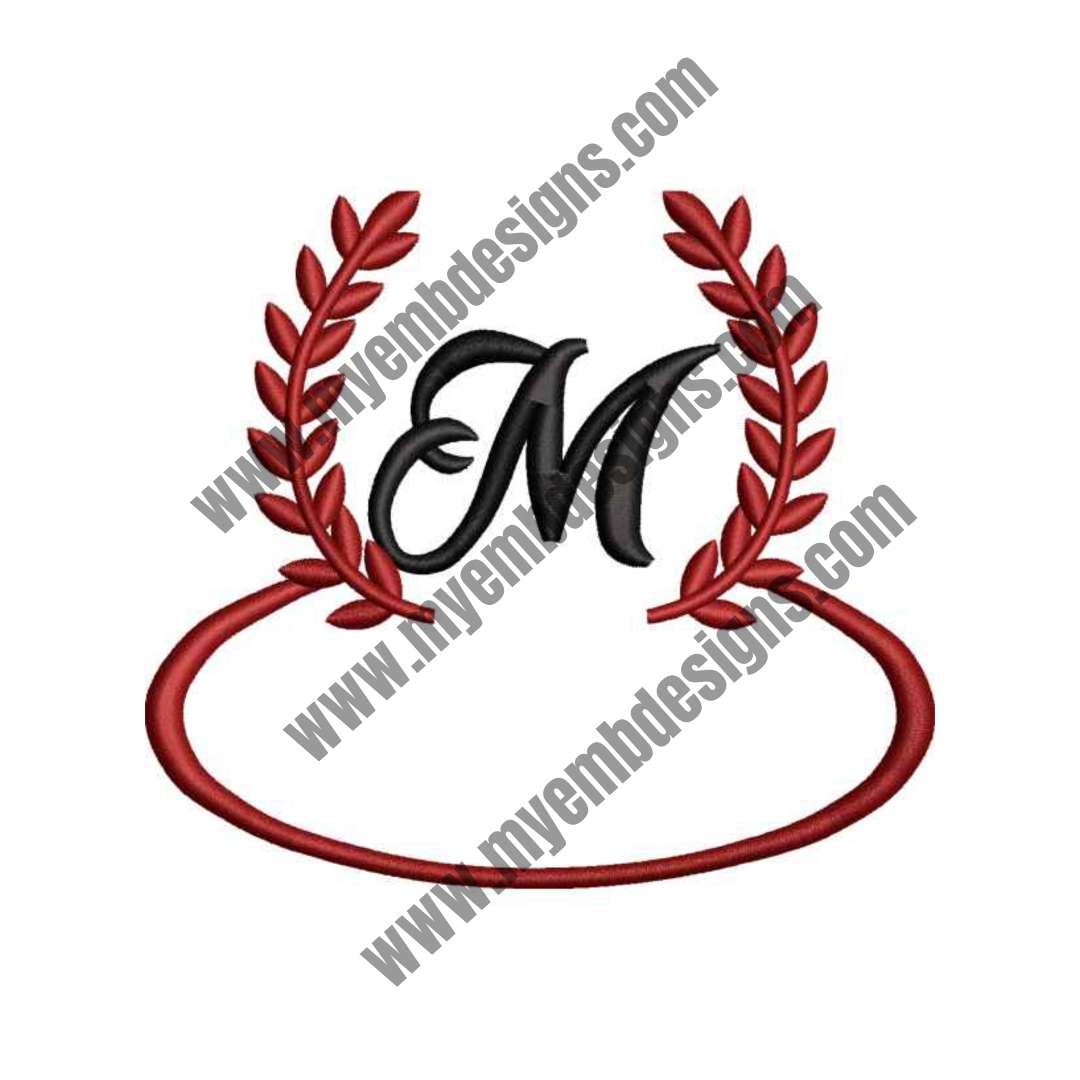 Laurel Letter M Embroidery Design — machine embroidery design