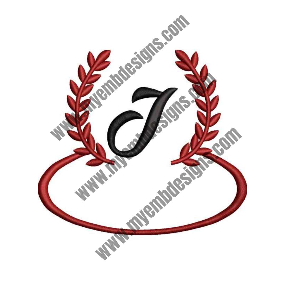 Laurel Letter J Embroidery Design — machine embroidery design