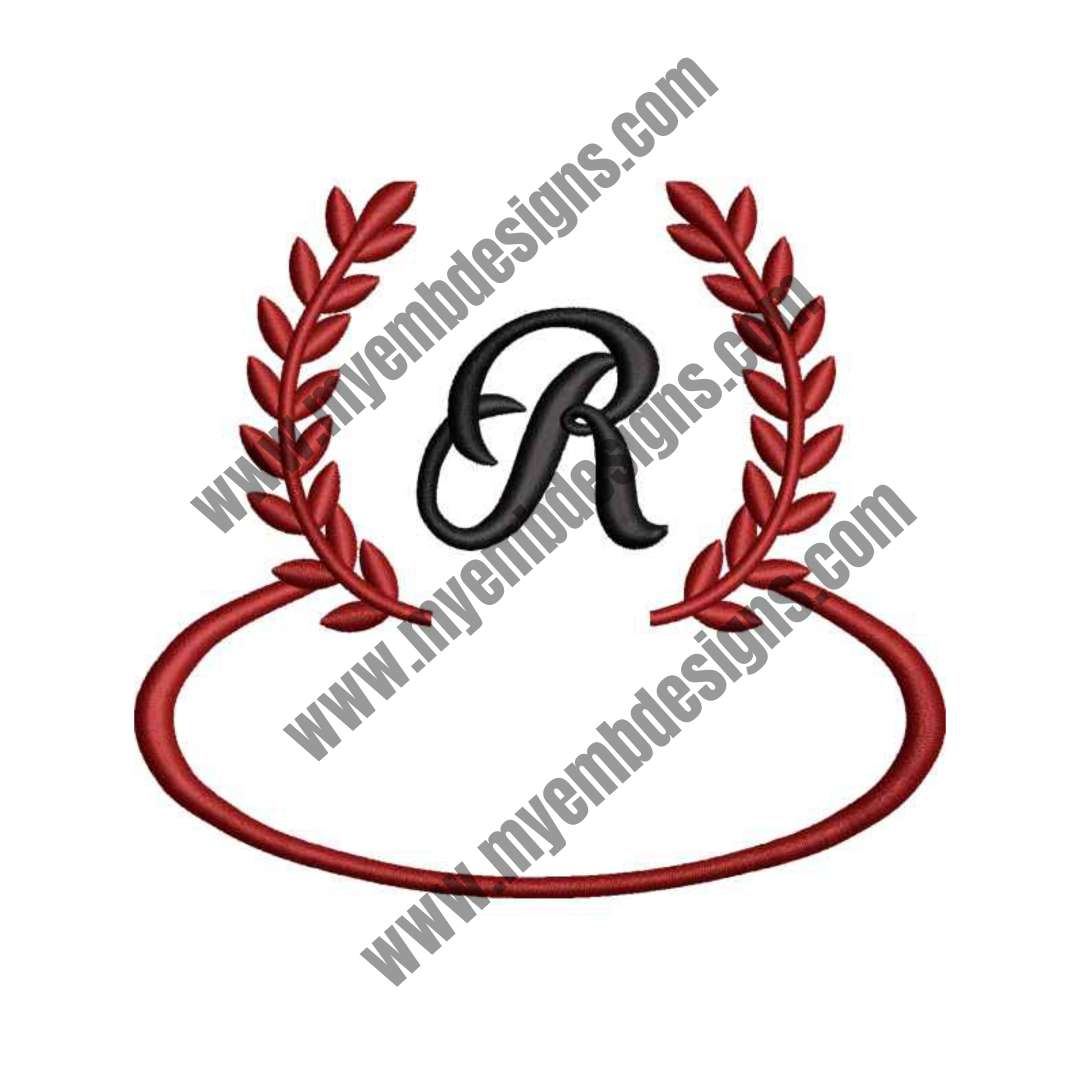 Laurel Letter R Embroidery Design — machine embroidery design