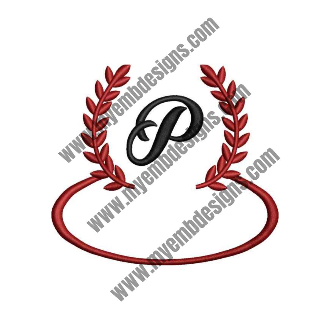 Laurel Letter P Embroidery Design — machine embroidery design