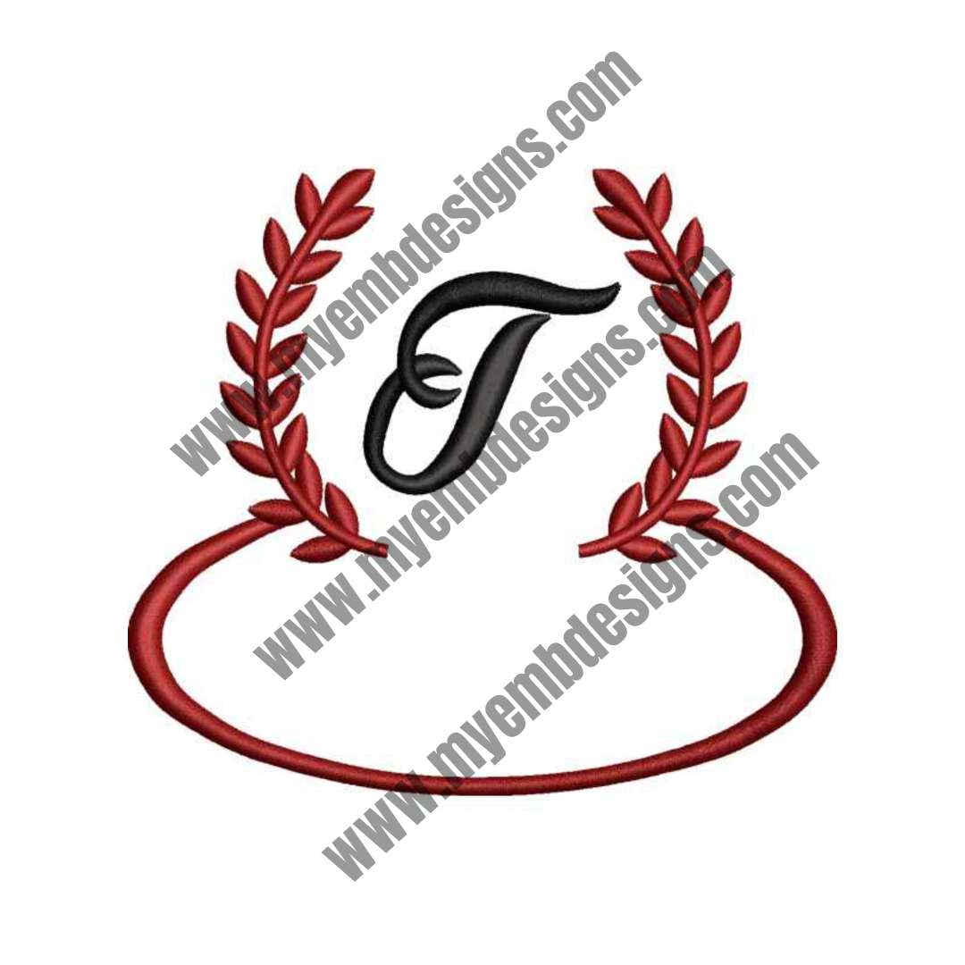 Laurel Letter T Embroidery Design — machine embroidery design