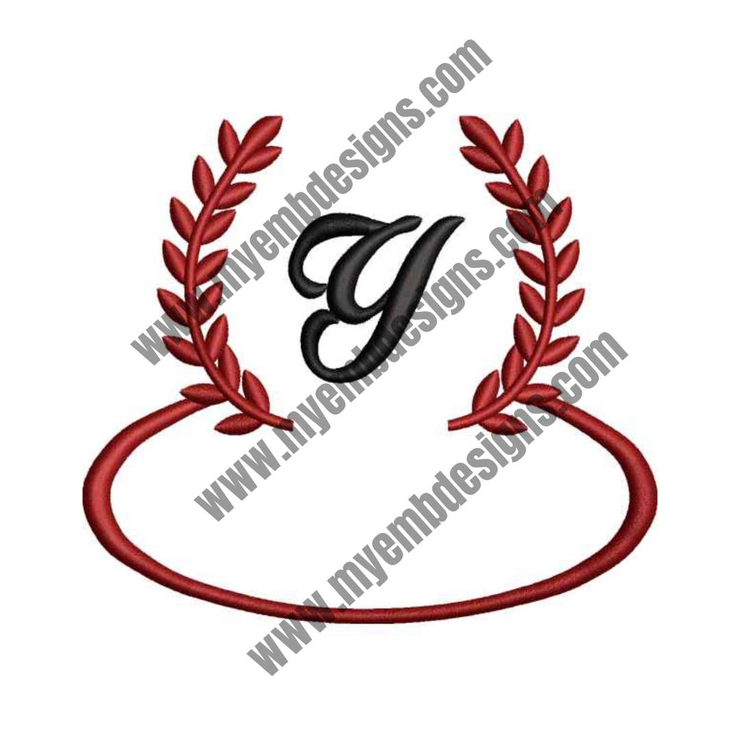 Laurel Letter Y Embroidery Design — machine embroidery design