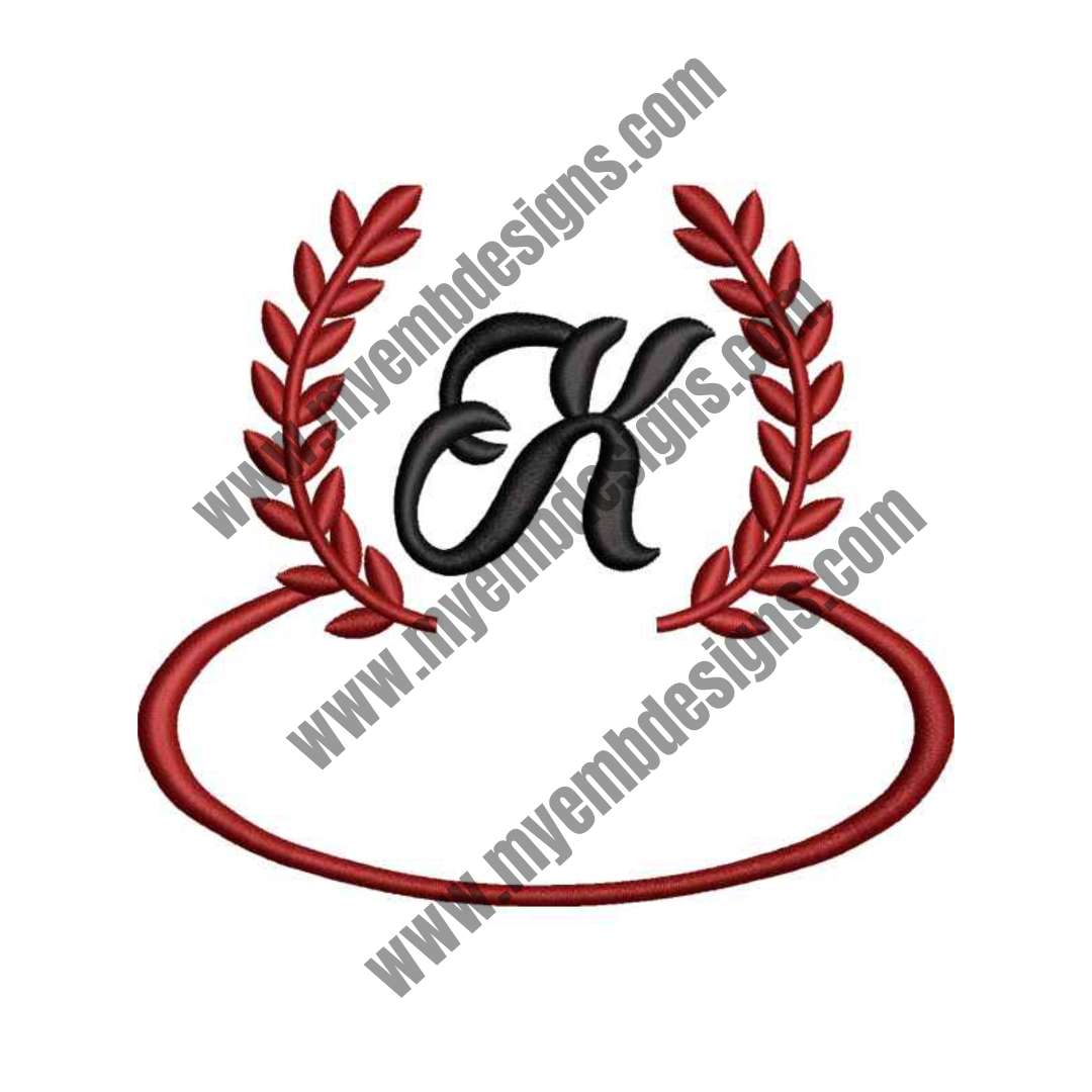 Laurel Letter X Embroidery Design — machine embroidery design