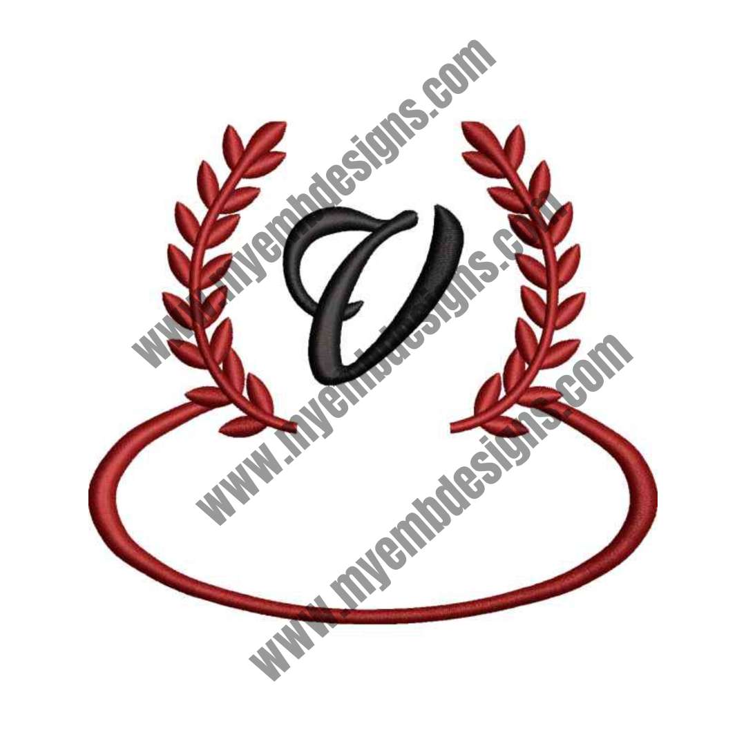 Laurel Letter V Embroidery Design — machine embroidery design
