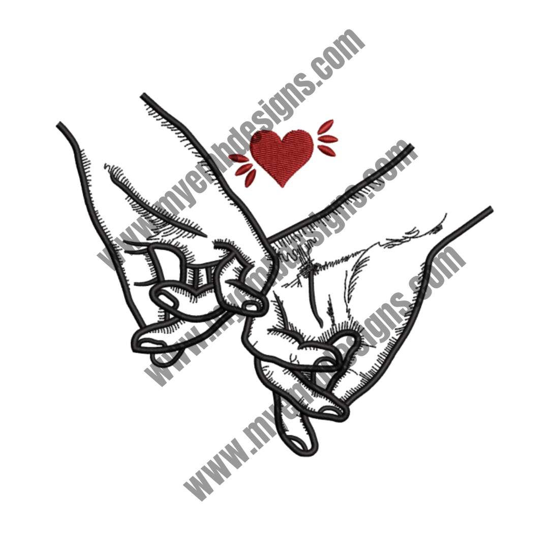 Holding Hands with Love Design (2 sizes) — machine embroidery design