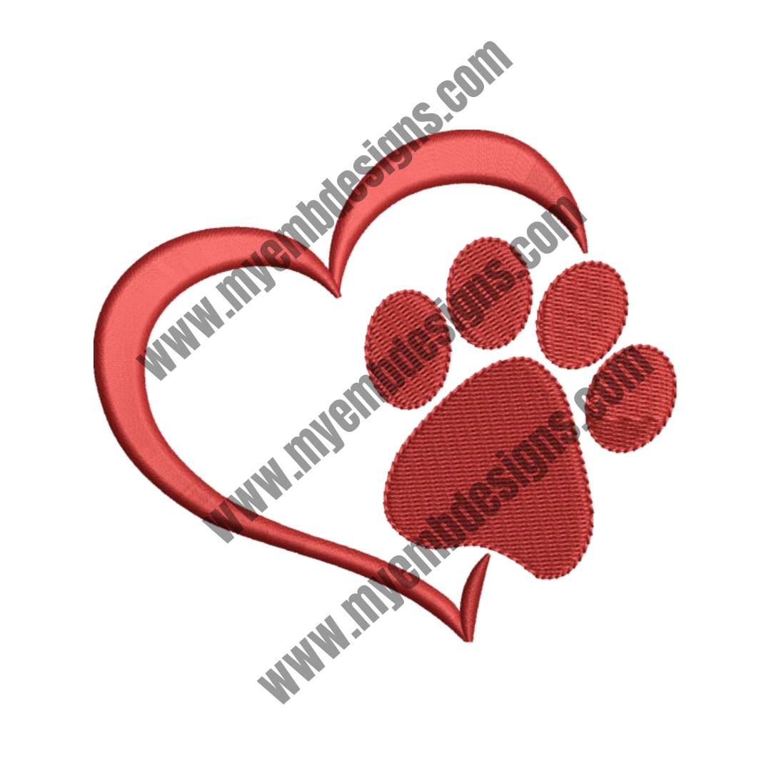 Paw Love Embroidery Design (2 sizes) — machine embroidery design