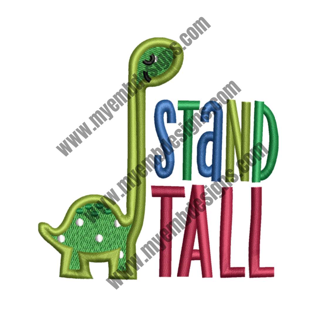 Stand Tall Dinosaur Embroidery Design (2 sizes) — machine embroidery design