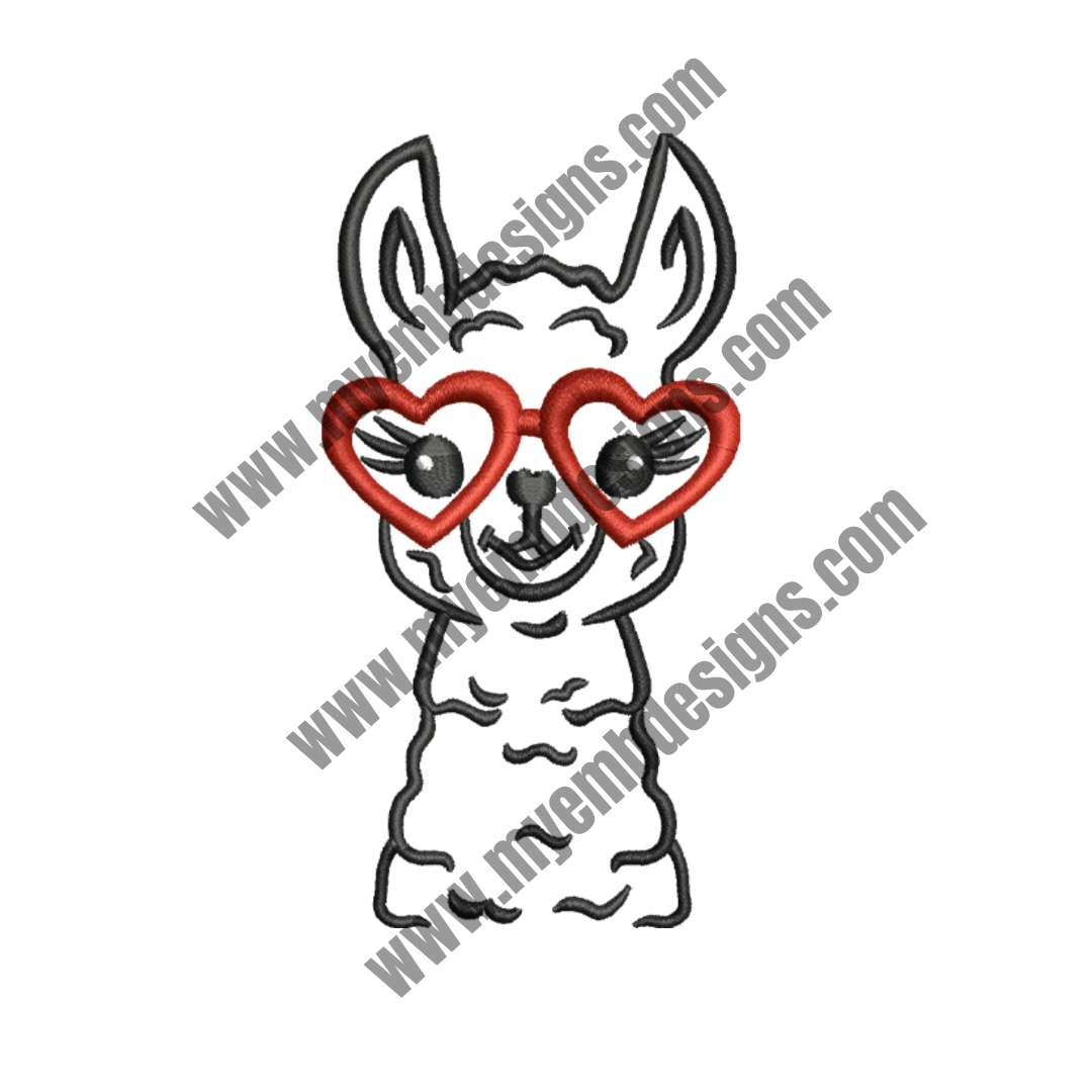 Llama With Sunglasses Embroidery (2 sizes) — machine embroidery design