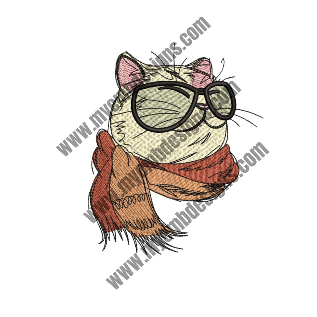 Stylish Cat Embroidery Design (2 sizes) — machine embroidery design