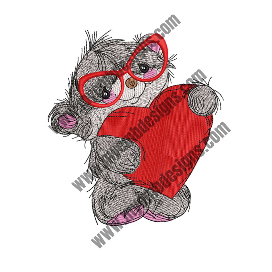 Cat With Heart Embroidery Design (2 sizes) — machine embroidery design