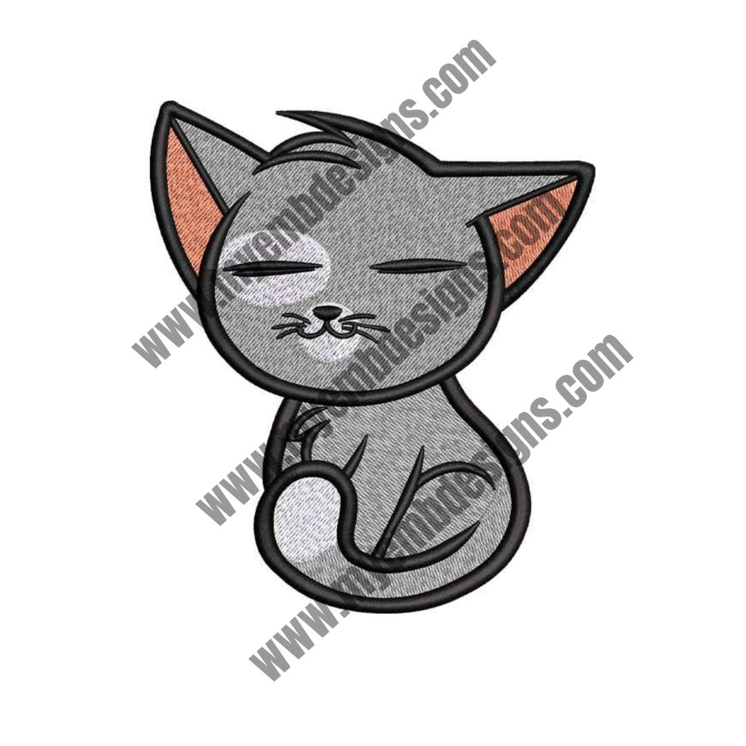 Curious Cat Embroidery Design (2 sizes) — machine embroidery design