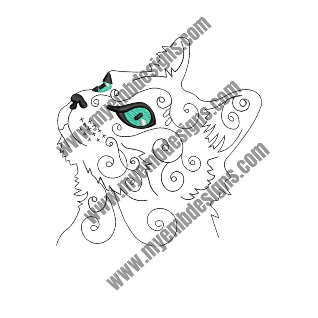 Ornamental Cat Embroidery Design (2 sizes) — machine embroidery design