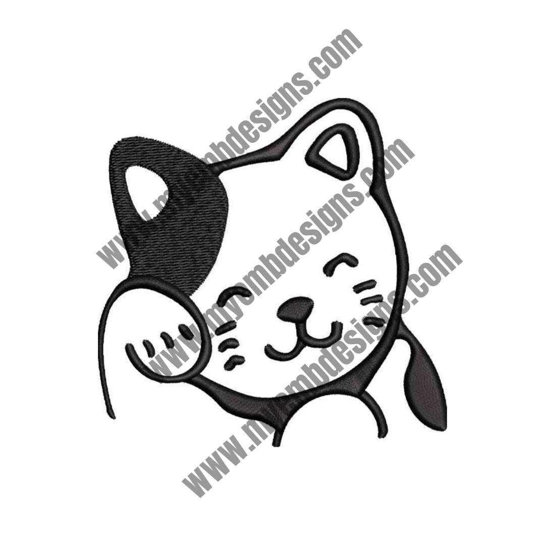 Happy Black Cat Embroidery Design (2 sizes) — machine embroidery design