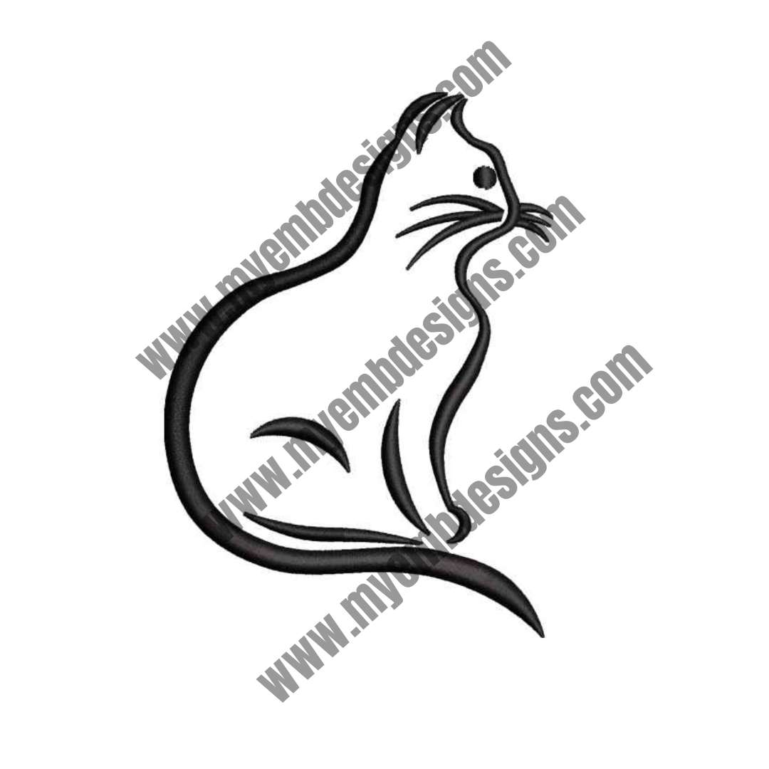 Elegant Cat Embroidery Design (2 sizes) — machine embroidery design