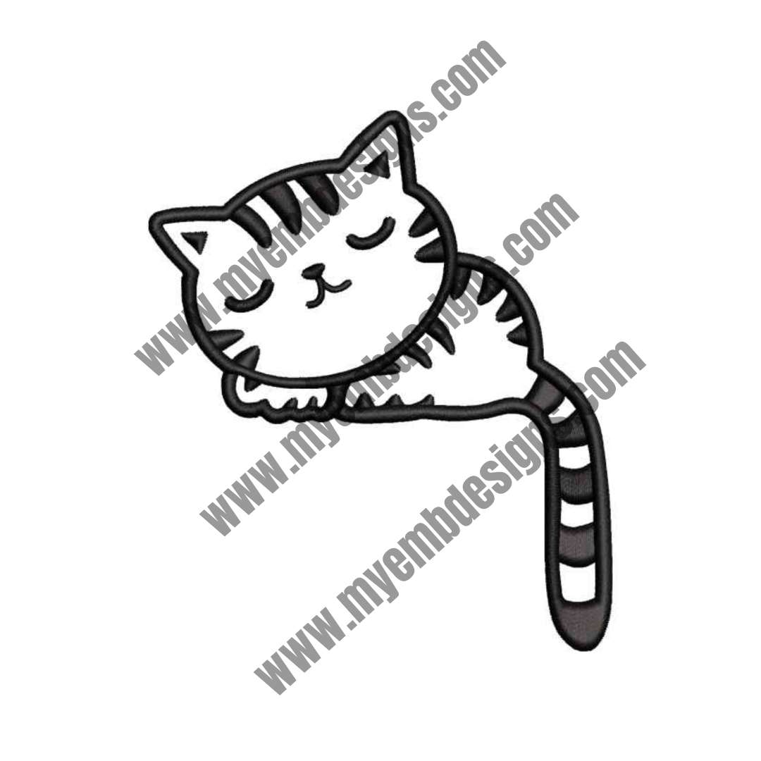 Sleepy Cat Embroidery Design (2 sizes) — machine embroidery design