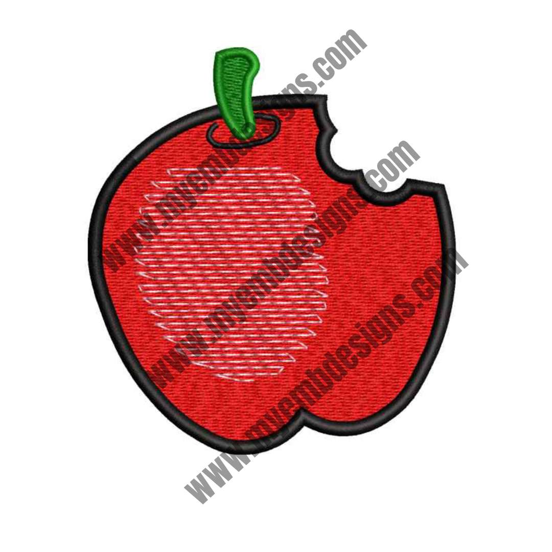 Bitten Apple Embroidery Design Description (2 sizes) — machine embroidery design