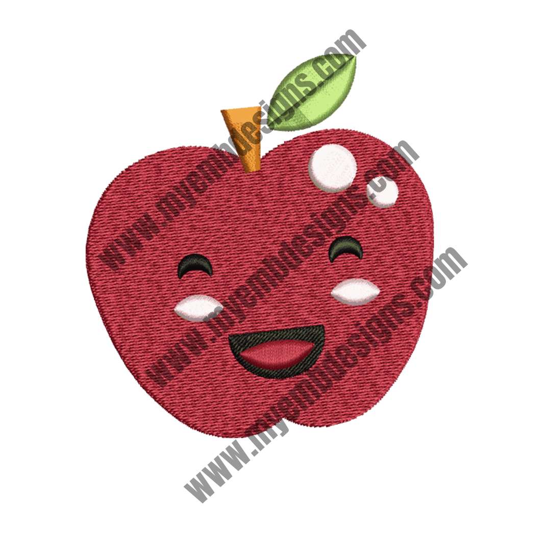 Apple With Smiley Embroidery Design (2 sizes) — machine embroidery design